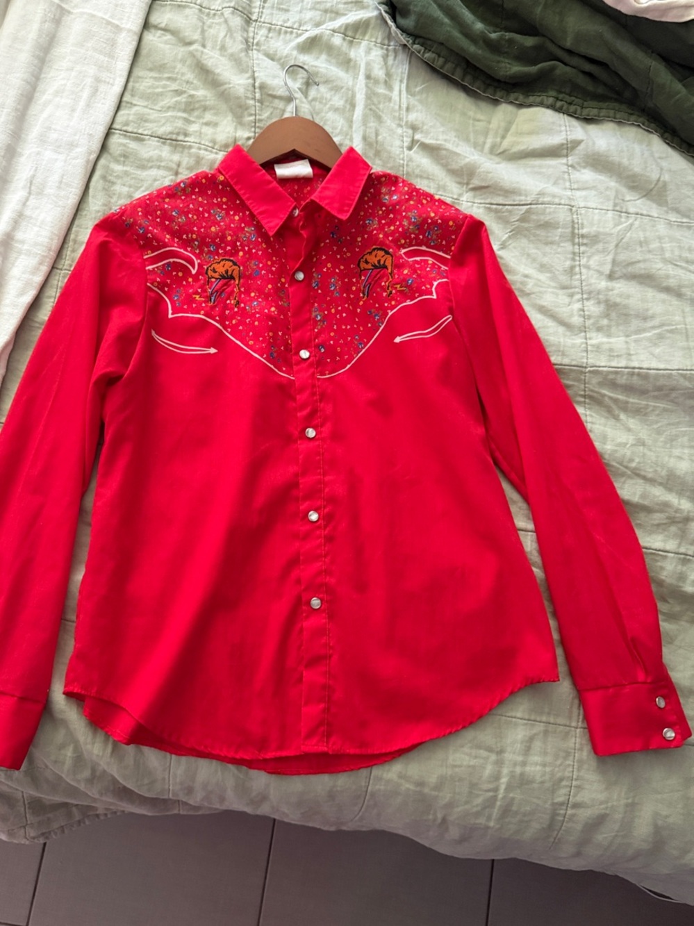 Red Western Embroidered Button-Down Shirt